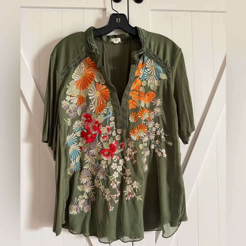Embroidered Green Floral Women's Top